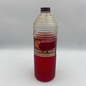 Vintage Old English Furniture Polish Beehive Ribbed Glass Bottle Red 24oz USA